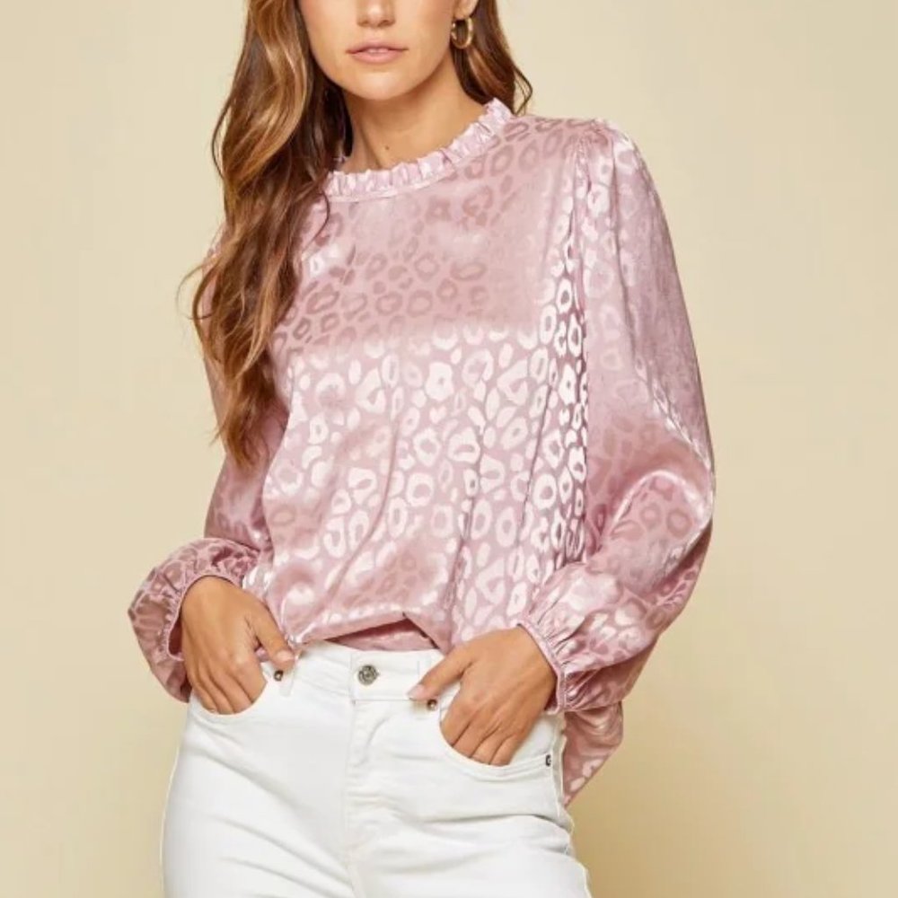 NWT Leopard Print Pink Satin Blouse